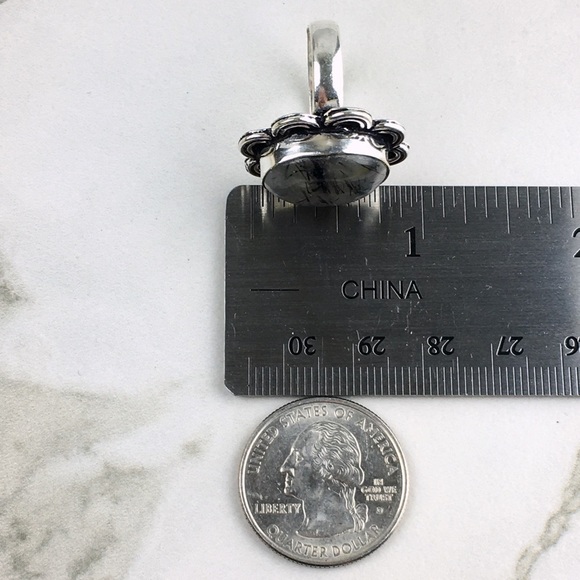 New Black Rutile Rutilated Quartz Crystal Stone Silver Overlay Ring 7.25 - 7.5 - Picture 4 of 7